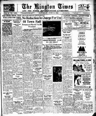 cover page of Kington Times published on June 2, 1951