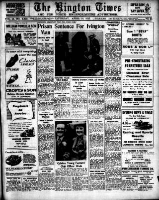 cover page of Kington Times published on April 26, 1952