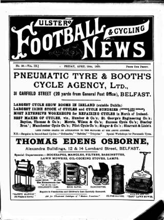 cover page of Ulster Football and Cycling News published on April 25, 1890