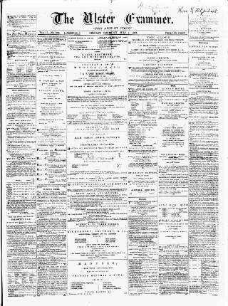 cover page of Ulster Examiner and Northern Star published on July 1, 1869