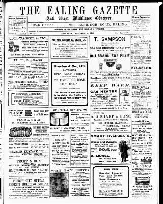 cover page of Ealing Gazette and West Middlesex Observer published on December 3, 1910