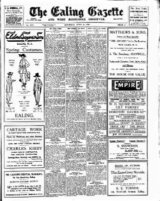 cover page of Ealing Gazette and West Middlesex Observer published on April 26, 1919
