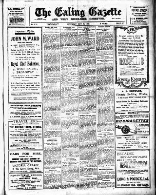 cover page of Ealing Gazette and West Middlesex Observer published on May 29, 1920