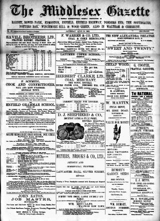 cover page of Middlesex Gazette published on April 26, 1902