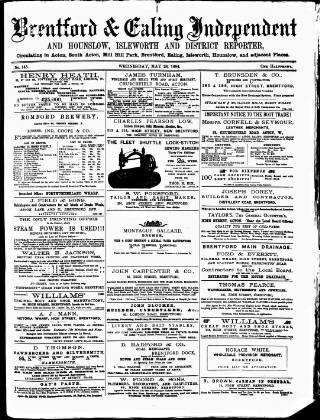 cover page of Middlesex Independent published on May 28, 1884