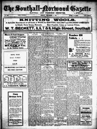 cover page of West Middlesex Gazette published on December 4, 1914