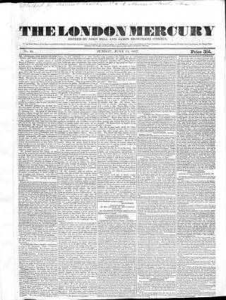 cover page of London Mercury 1836 published on June 11, 1837