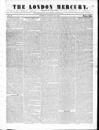 cover page of London Mercury 1836 published on August 27, 1837