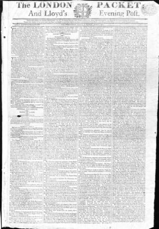 cover page of London Packet and New Lloyd's Evening Post published on June 2, 1815