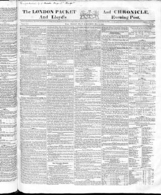 cover page of London Packet and New Lloyd's Evening Post published on May 9, 1825