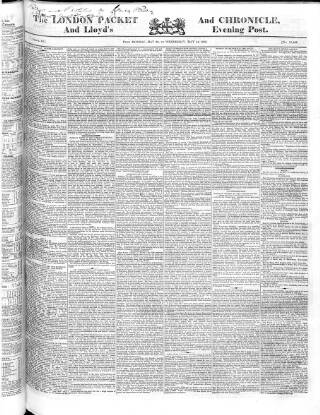 cover page of London Packet and New Lloyd's Evening Post published on May 25, 1836