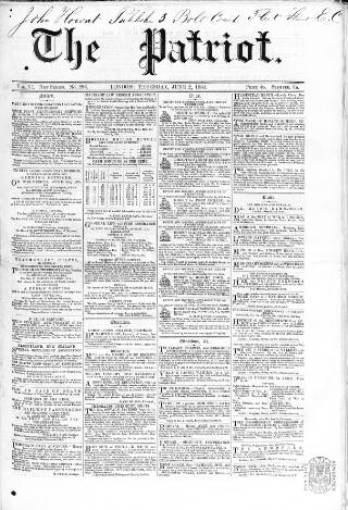 cover page of Patriot published on June 2, 1864