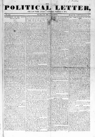 cover page of Political Letter published on August 6, 1831