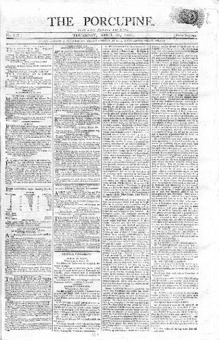 cover page of Porcupine published on April 30, 1801