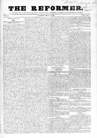 cover page of Reformer published on July 3, 1831