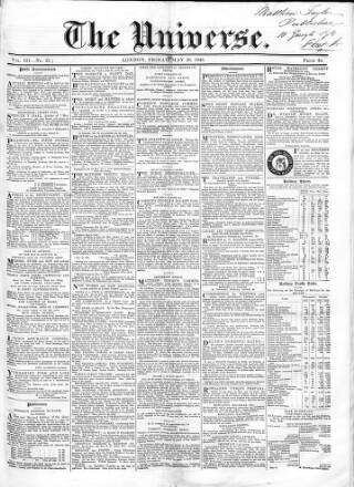 cover page of Universe published on May 26, 1848
