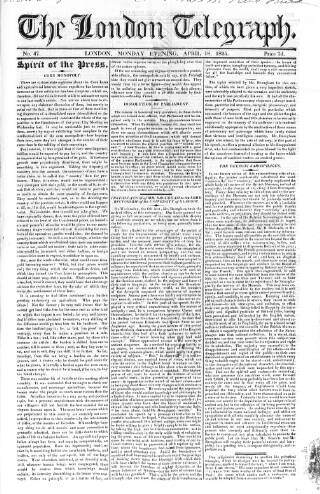 cover page of London Telegraph published on April 18, 1825