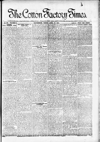 cover page of Cotton Factory Times published on April 27, 1894