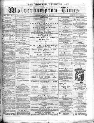 cover page of Midland Examiner and Wolverhampton Times published on June 15, 1878