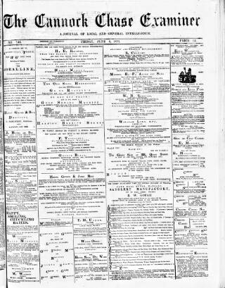 cover page of Cannock Chase Examiner published on June 2, 1876
