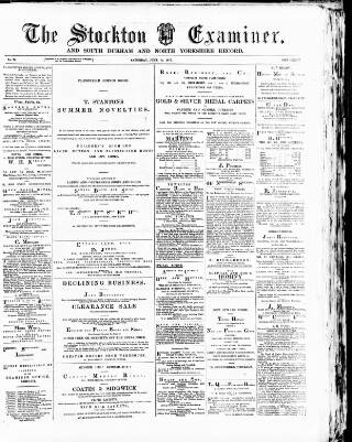 cover page of Stockton Examiner and South Durham and North Yorkshire Herald published on June 14, 1879
