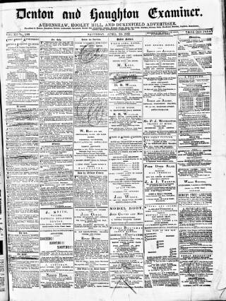 cover page of Denton and Haughton Examiner published on April 28, 1883