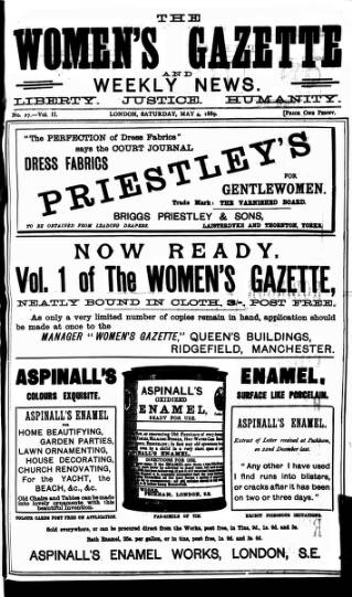 cover page of Women's Gazette & Weekly News published on May 4, 1889