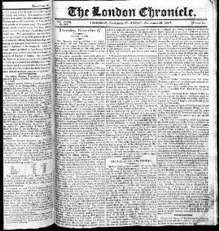 cover page of London Chronicle published on November 28, 1817