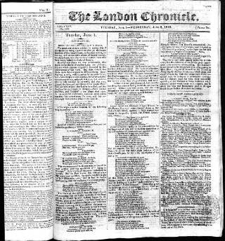 cover page of London Chronicle published on June 2, 1819