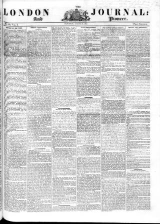 cover page of London Journal and Pioneer Newspaper published on August 30, 1845