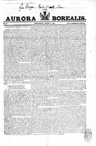 cover page of Aurora Borealis published on April 7, 1821