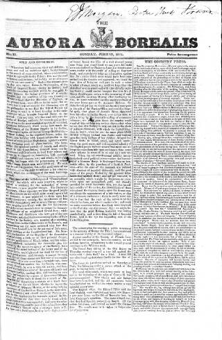cover page of Aurora Borealis published on June 10, 1821