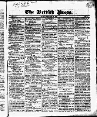 cover page of British Press published on May 25, 1821