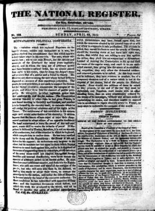 cover page of National Register (London) published on April 23, 1815