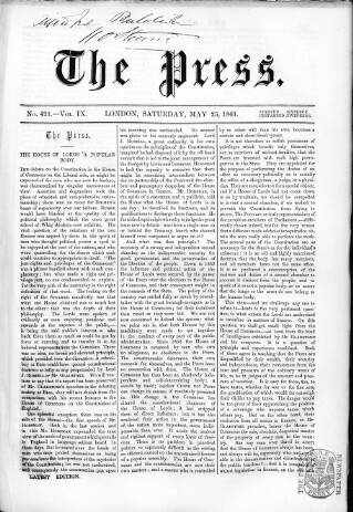 cover page of Press (London) published on May 25, 1861