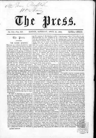 cover page of Press (London) published on April 23, 1864