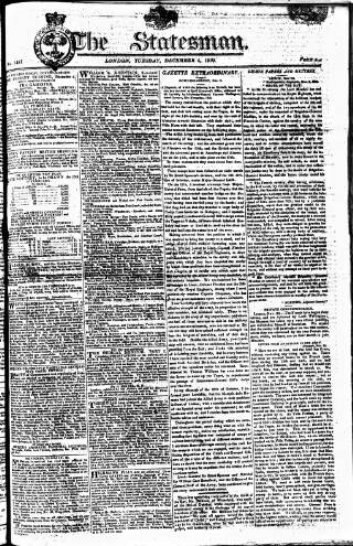 cover page of Statesman (London) published on December 4, 1810