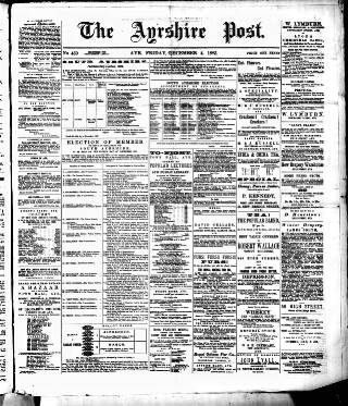 cover page of Ayrshire Post published on December 4, 1885