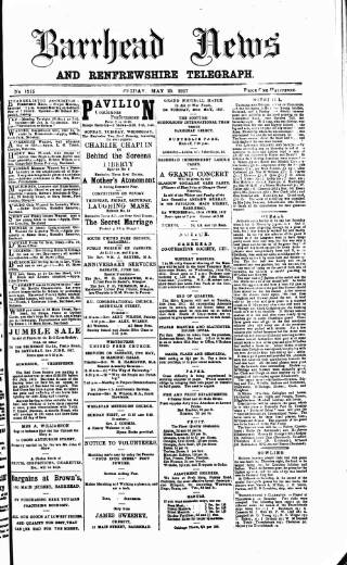 cover page of Barrhead News published on May 25, 1917