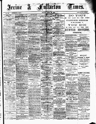 cover page of Irvine Times published on April 26, 1889
