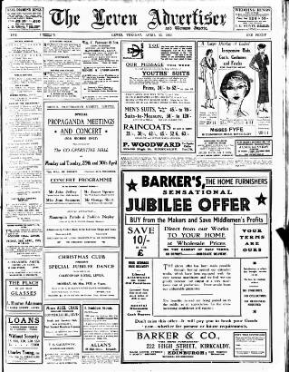 cover page of Leven Advertiser & Wemyss Gazette published on April 23, 1935