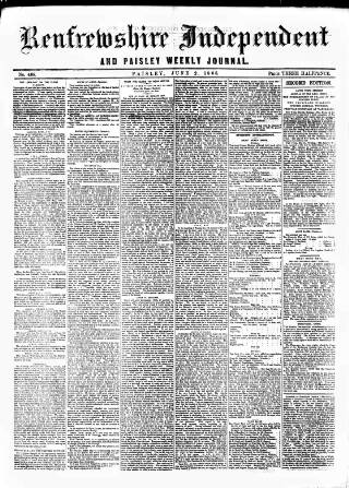 cover page of Renfrewshire Independent published on June 2, 1866