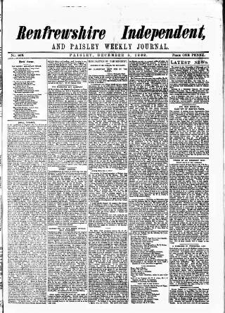 cover page of Renfrewshire Independent published on December 5, 1868