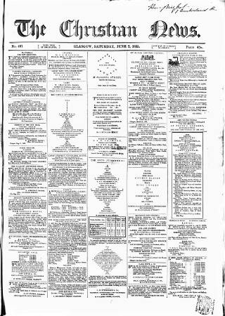 cover page of Christian News published on June 2, 1855
