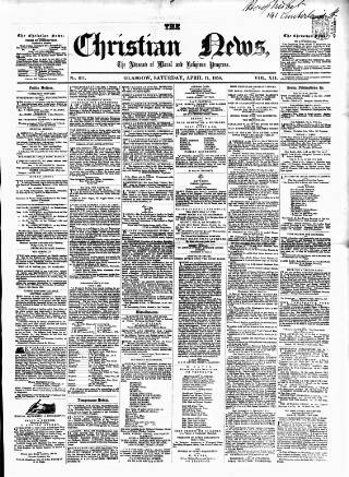 cover page of Christian News published on April 17, 1858
