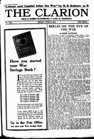 cover page of Clarion published on June 2, 1916