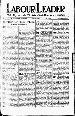 cover page of Labour Leader published on April 25, 1918