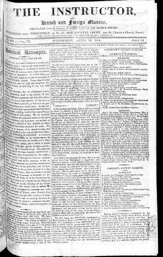 cover page of Instructor and Select Weekly Advertiser published on April 12, 1815