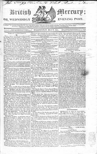 cover page of British Mercury or Wednesday Evening Post published on May 9, 1821