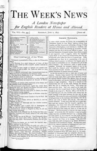 cover page of Week's News (London) published on June 2, 1877